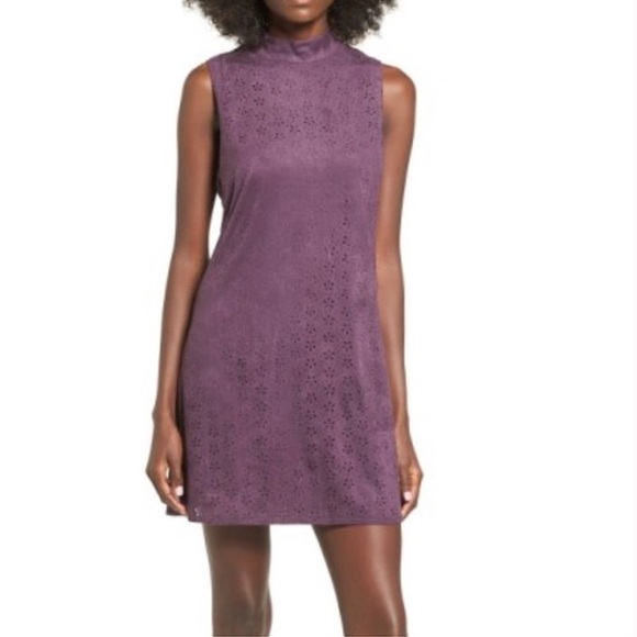 Trixxi Women’s High Neck Faux Suede Floral Mini Shift Dress Purple Size Small - Picture 1 of 13
